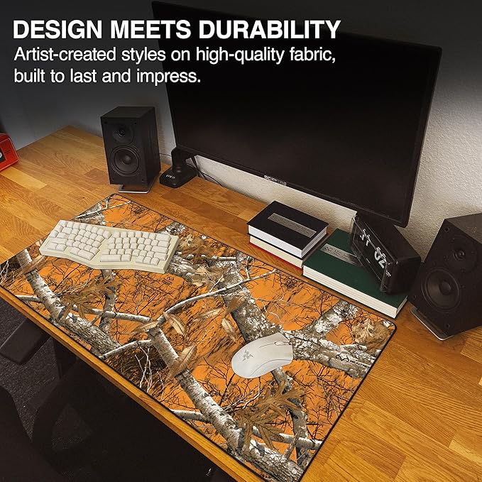 MPCO. Real Tree Large Gaming Desk Pad - 36" x 17" Aeroglyde Fabric Edge Orange – Without Logo Desk Mats - Non-Slip, Washable, Smooth Glide for Precision Gaming & Work