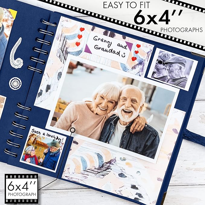 Bstorify Square Scrapbook Photo Albums 8 x 8 Inch Blue Hardcover with Ribbon Closure - Ideal for Scrapbooking, Art & Craft Projects