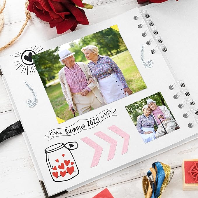 Bstorify Square Scrapbook Photo Albums 36 Pages (18 x 18 cm) White Thick Paper, Hardcover, Metal Corners, Ribbon Closure - Ideal for Your Scrapbooking Albums, Art & Craft Projects 7 x 7 Inch