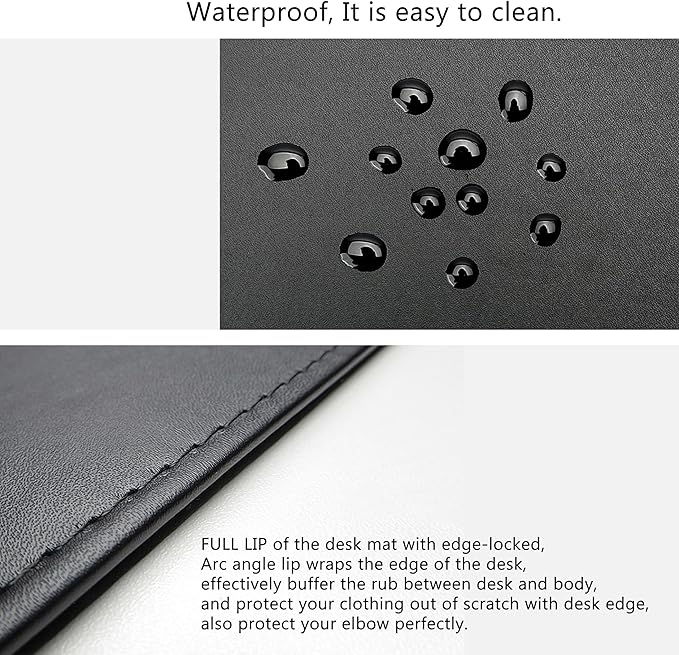AKOZLIN 27.55”x 15.8" Soft PU Leather Surface Office Desk Mouse Mat Anti-Push Pad with Full Grip Fixation Lip Table Blotter Edge-Locked Protector