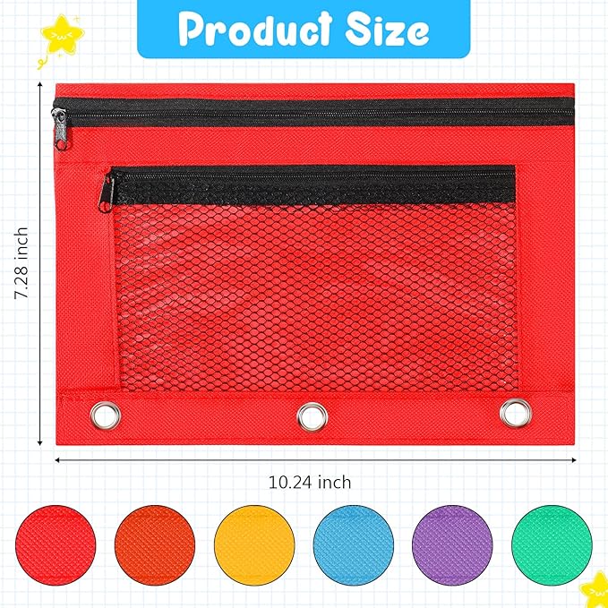 Zhehao 150 Pieces Zipper Binder Pencil Pouches 3 Ring Binder Zipper Pouches Case with Window Ring Pencil Bags Case or Office School Students Supplies(2 Zipper,Colorful)