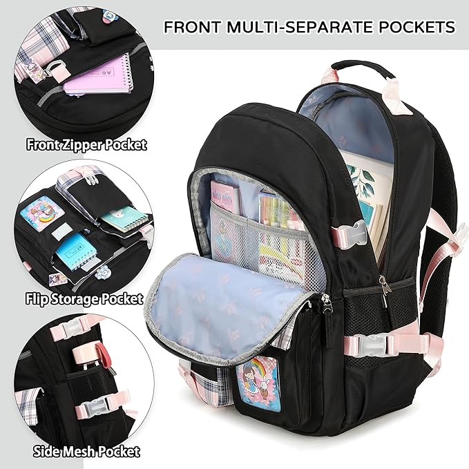 Hey Yoo Cute Backpack for School Backpack for Girls Backpack with Lunch Box Bookbag Set Kids Backpacks for Teen Girls