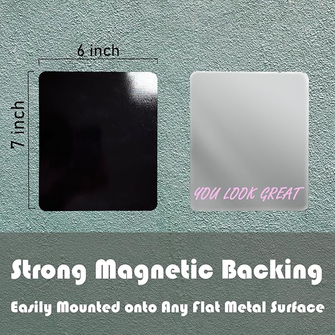 You Look Great Magnetic Locker Mirror 6’’x7’’ - Frameless, Safe Rounded Corners & Polished Edge, Strong Magnets for Locker, Perfect Size for School, Workshop, Home - Always Cheerful!