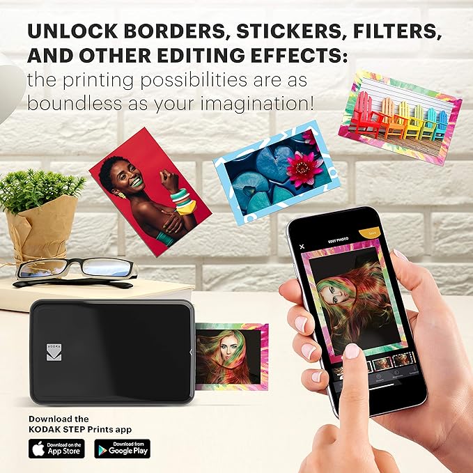 KODAK Step Instant Smartphone Photo Printer - Portable Mini Color Wireless Mobile Printer - Zink 2x3” Sticky-Back Photos - Bluetooth Compatible with iOS & Android Devices - Fun Editing App - Black