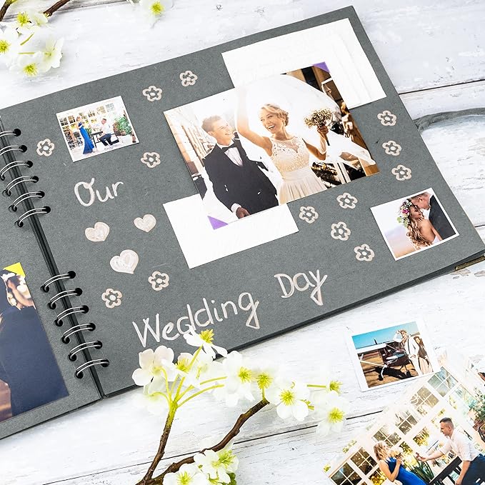 Bstorify Square Scrapbook Photo Albums 50 Pages (11 x 8.5 Inch) Grey Thick Paper, Hardcover, Ribbon Closure - Ideal for Your Scrapbooking Albums, Art & Craft Projects (Grey, 11 x 8.5 Inch)