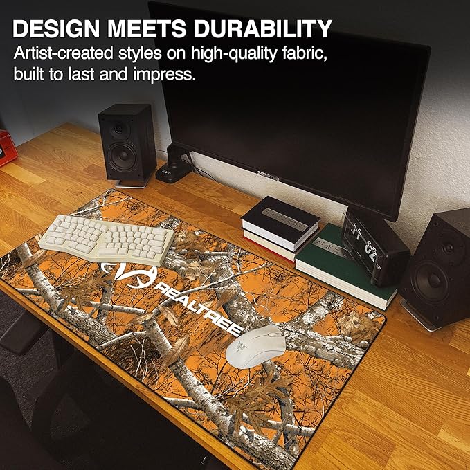 MPCO. Real Tree Large Gaming Desk Pad - 36" x 17" Aeroglyde Fabric Edge Orange – with Logo Desk Mats - Non-Slip, Washable, Smooth Glide for Precision Gaming & Work