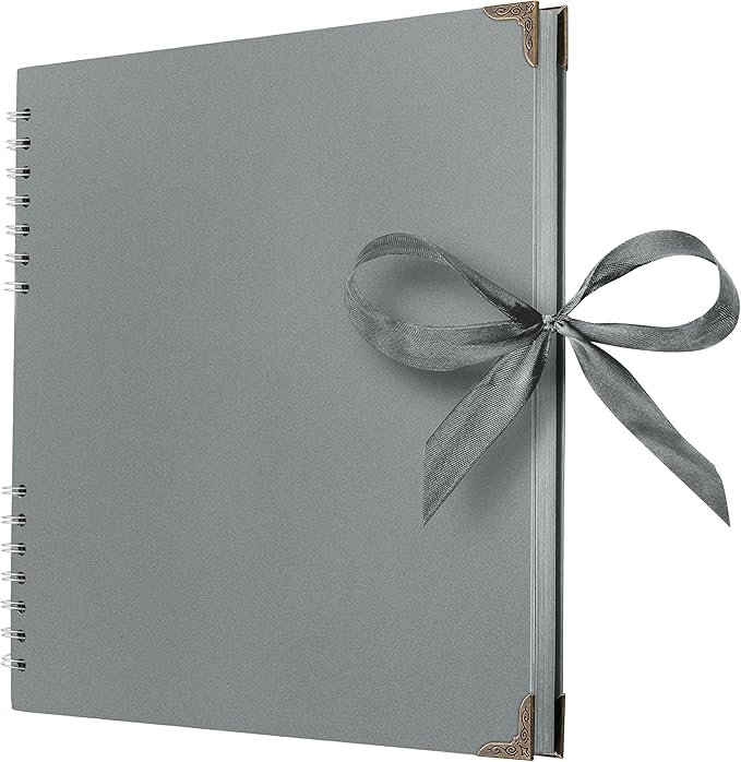 Bstorify Square Scrapbook Photo Albums 80 Pages (11 x 11 Inch) Grey Thick Paper, Hardcover, Ribbon Closure - Ideal for Your Scrapbooking Albums, Art & Craft Projects (Grey, 11 x 11 Inch)