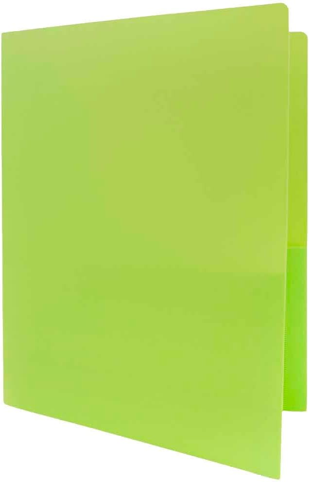JAM PAPER Heavy Duty Plastic 2 Pocket Extra Tough School Folders - Lime Green - Bulk 144/Box