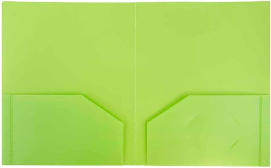 JAM PAPER Heavy Duty Plastic 2 Pocket Extra Tough School Folders - Lime Green - Bulk 144/Box