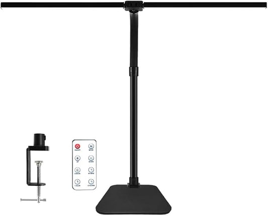 LED Desk Lamp for Office Dorm Home - Eye Caring Desk Light with Timer, Remote Control 24W 5 Color Brightest Dual Screen Computer Monitor Gooseneck Dimmable Table lamp with Anti-Glare Cover Base