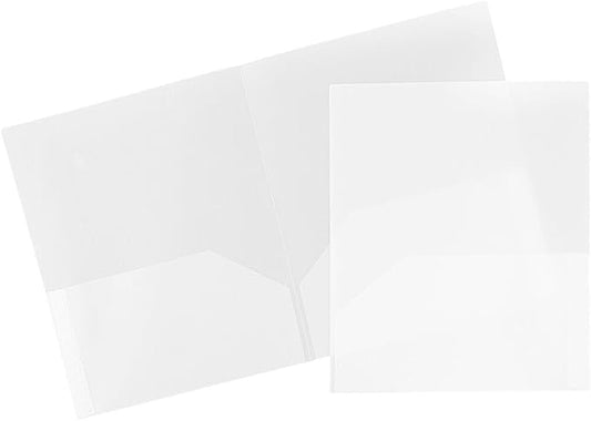 JAM PAPER Plastic 2 Pocket POP Folders - Durable School Folders - Clear - Bulk 48/Pack