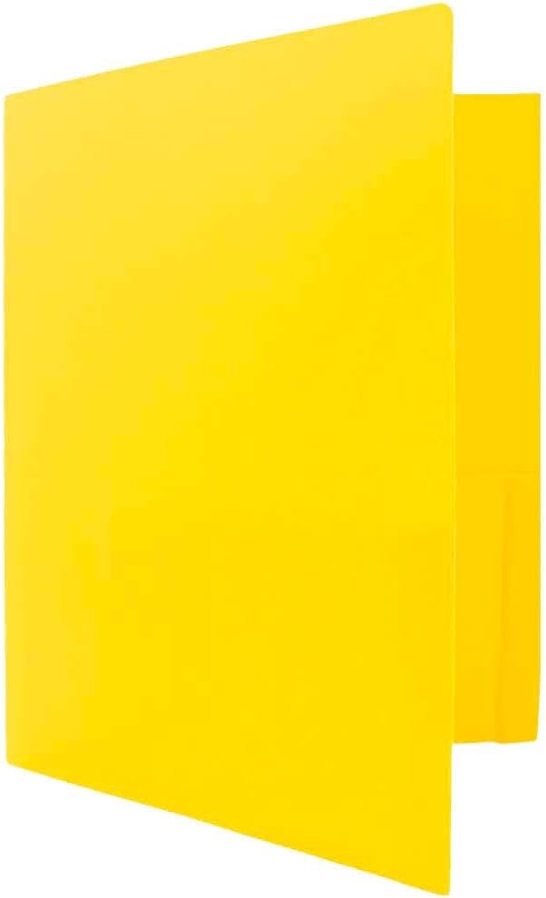 JAM PAPER Heavy Duty Plastic 2 Pocket Extra Tough School Folders - Yellow - Bulk 144/Box