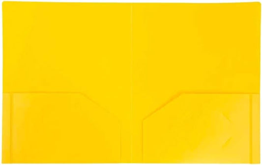 JAM PAPER Heavy Duty Plastic 2 Pocket Extra Tough School Folders - Yellow - Bulk 144/Box