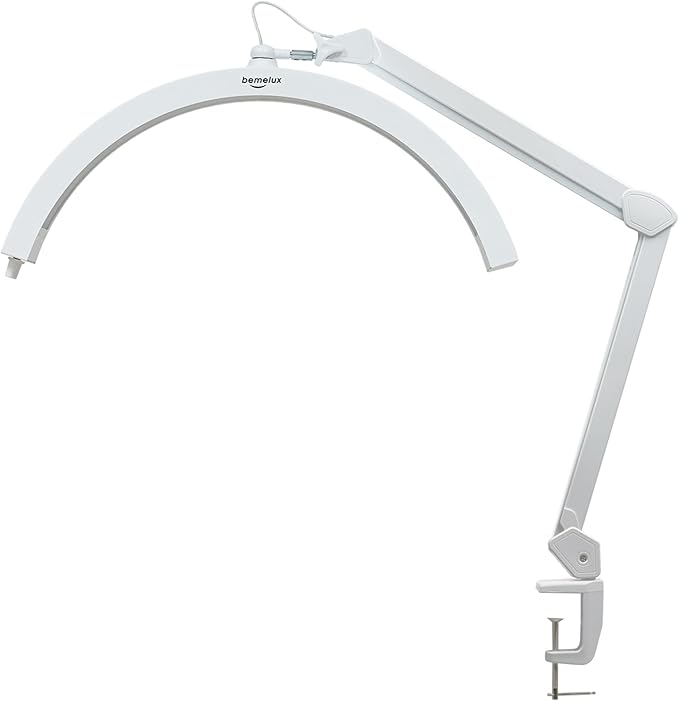 LED Half Moon Light with Desk Clamp, 30W Bright 288PCS LEDs, Metal Swing Arm for Beauty, Nail Art, Makeup, Facial Care, Tattoos, Sewing and Hand Craft DIY(White)