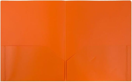 JAM PAPER Plastic 2 Pocket POP Folders - Durable School Folders - Orange - Bulk 144/Box
