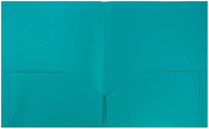 JAM PAPER Plastic 2 Pocket POP Folders - Durable School Folders - Teal Blue - Bulk 48/Pack