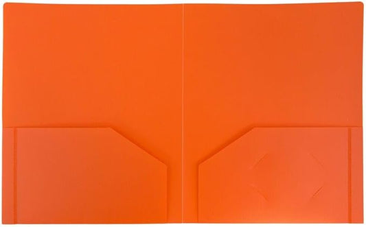 JAM PAPER Heavy Duty Plastic 2 Pocket Extra Tough School Folders - Orange - Bulk 48/Pack