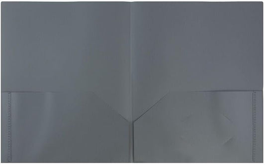 JAM PAPER Plastic 2 Pocket POP Folders - Durable School Folders - Grey - Bulk 144/Box