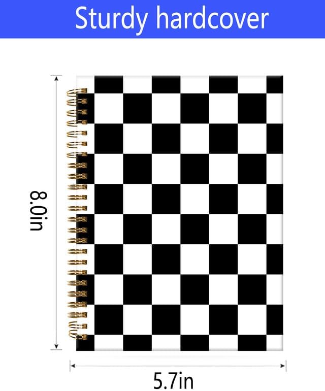Spiral Journal Notebook,A5 Hardcover Lined Journals for Women Girl 6 x 8.3 in,120 Pages Thick Paper,Cute College Ruled Writing Notebook for Gifts Office Work School(Black White Checkered Plaid)