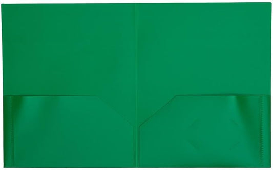 JAM PAPER Plastic 2 Pocket POP Folders - Durable School Folders - Green - Bulk 48/Pack