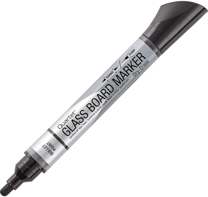 Quartet Glass Board Dry Erase Markers, Premium, Bullet Tip, Black, 12 Pack (79553)