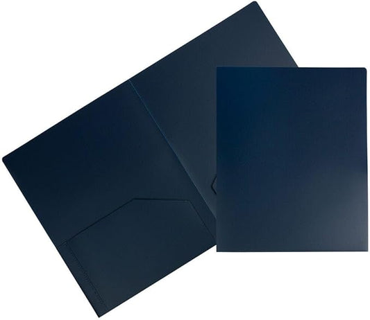 JAM PAPER Heavy Duty Plastic 2 Pocket Extra Tough School Folders - Navy Blue - Bulk 48/Pack