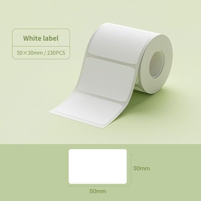White Label Paper - 6 Rolls, 50x30mm, Compatible for NIIMBOT B1, B21, B3S, Waterproof, Self-Adhesive, Office & Home Labeling Tape Replacement