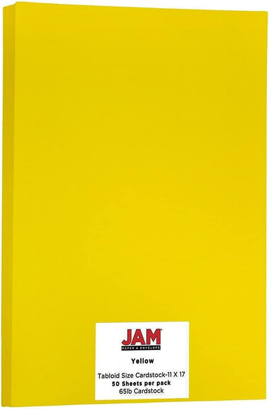 JAM PAPER Ledger 65lb Cardstock - 11 x 17 - Tabloid Coverstock - 176 gsm - Yellow Recycled - 50 Sheets/Pack