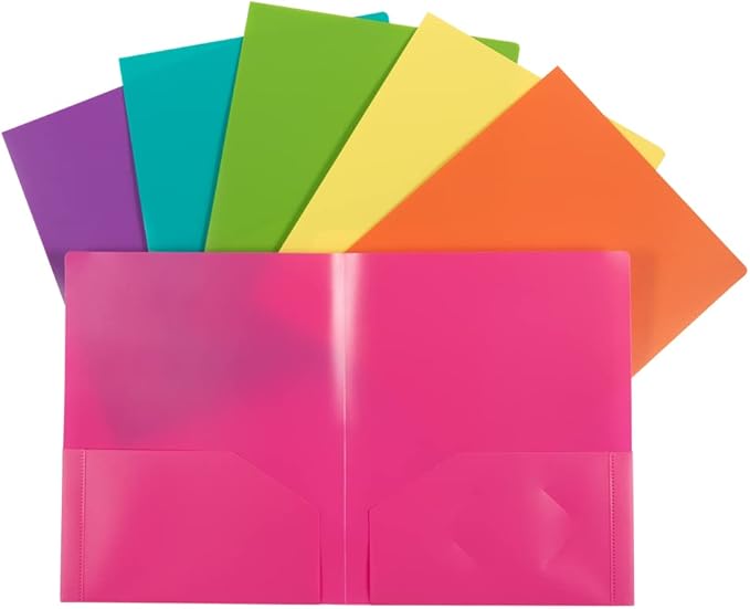 JAM PAPER Heavy Duty Plastic 2 Pocket Extra Tough School Folders - Assorted Fashion Colors - 6/Pack