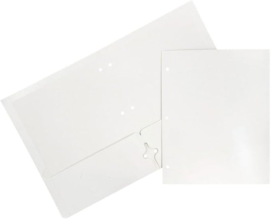 JAM PAPER Laminated Two Pocket Glossy 3 Hole Punch School Folders - Letter Size - High Gloss White - 6/Pack