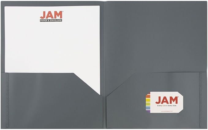 JAM PAPER Plastic 2 Pocket POP Folders - Durable School Folders - Grey - Bulk 144/Box