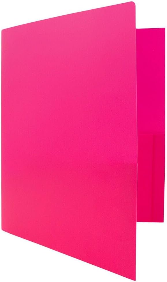 JAM PAPER Heavy Duty Plastic 2 Pocket Extra Tough School Folders - Fuchsia Hot Pink - Bulk 48/Pack