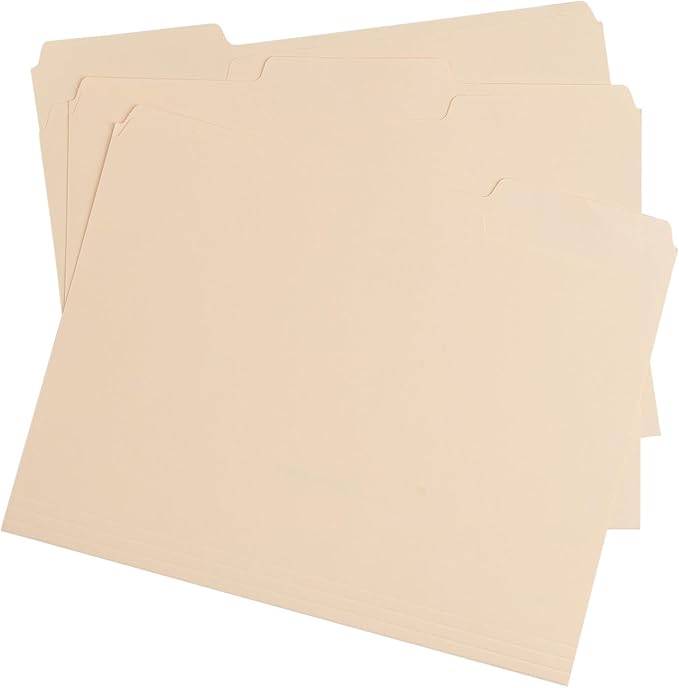 Manila File Folder, 1/3-Cut Tab, Letter Size, Manila Folders with Tab, 100 per Box