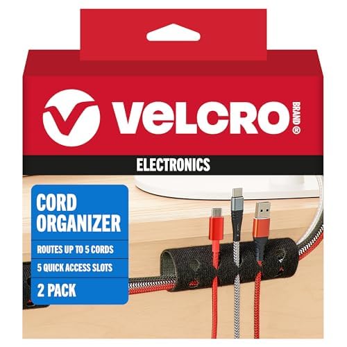 VELCRO Brand Cord Organizer for Desk Cable Management, Nightstand Organization, Unique Dual Function Cable Sleeve Cord Keepers Combo, Holds Wires for Easy Access, Route to Hide, Medium 2pk Black