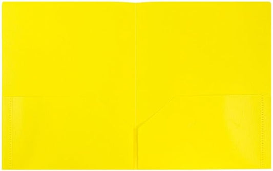 JAM PAPER Plastic 2 Pocket POP Folders - Durable School Folders - Yellow - Bulk 144/Box