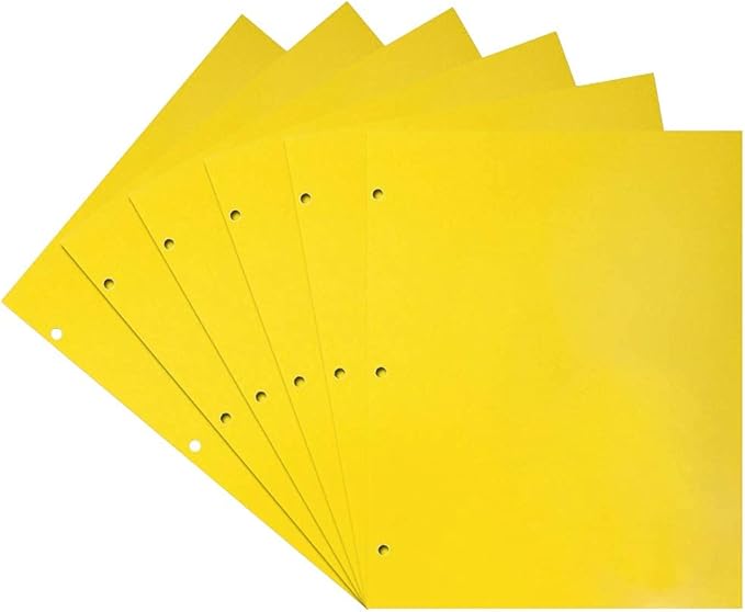 JAM PAPER Laminated Two Pocket Glossy 3 Hole Punch School Folders - Letter Size - High Gloss Yellow - 6/Pack
