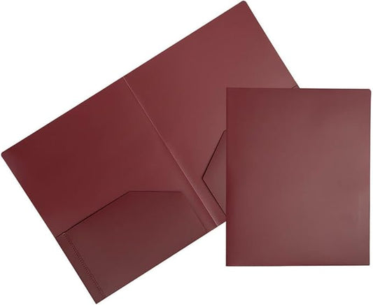 JAM PAPER Heavy Duty Plastic 2 Pocket Extra Tough School Folders - Burgundy - 3/Pack