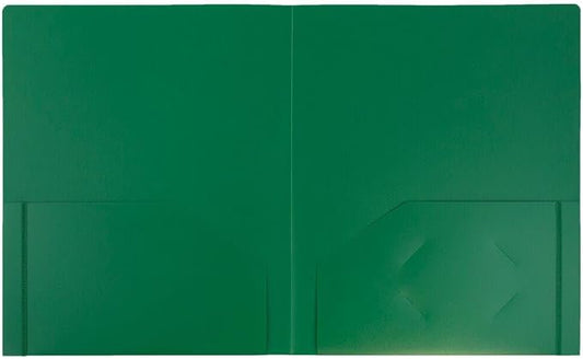 JAM PAPER Heavy Duty Plastic 2 Pocket Extra Tough School Folders - Green - Bulk 144/Box