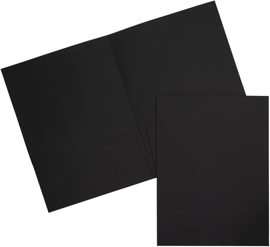JAM PAPER Two Pocket Textured Linen Presentation Folders - Letter Size Business Folder - Black - Bulk 100/Box