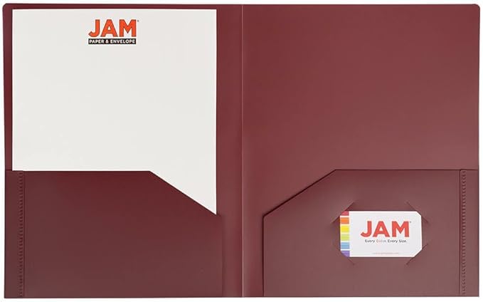 JAM PAPER Heavy Duty Plastic 2 Pocket Extra Tough School Folders - Burgundy - 3/Pack