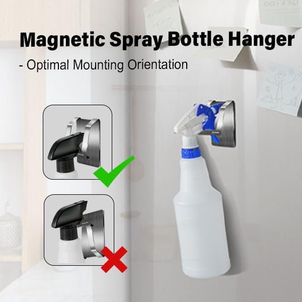 KIHOGEM Magnetic Spray Bottle Hanger, Stainless Steel Spray Bottle Holder with Strong Magnetic Backing for Refrigerator Grill RV (4pcs)