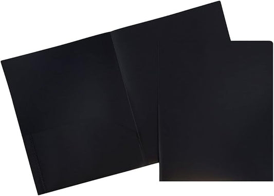 JAM PAPER Plastic 2 Pocket POP Folders - Durable School Folders - Black - 6/Pack