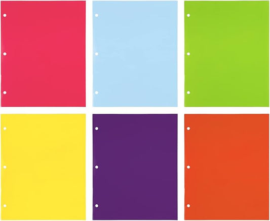 JAM PAPER Laminated Two Pocket Glossy 3 Hole Punch School Folders - Assorted Fashion Colors - 6/Pack