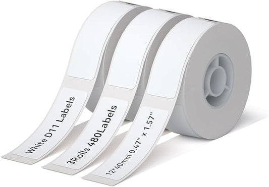 NIIMBOT D11 Label Maker Tape Adhesive White Label Paper 0.47" X 1.57" (12 X 40mm) 155 Labels/Roll, Compatible for NIIMBOT D11 D110 Printer, Thermal Paper Black on White, 3-Roll