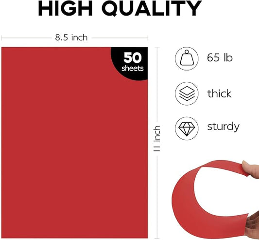 50 Pack Red Cardstock 8.5 x 11 65lb Printer Paper, Goefun Red Card Stock Paper for Christmas, Invitations, Cards Making and Craft