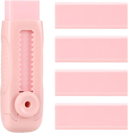 4+1 Pack Rubber Pink Erasers Sliding Retractable Eraser, Large Pink Erasers, Soft Cute Eraser, Large Pencil Eraser for School Office Art Drawing Pencil Eraser for Kids