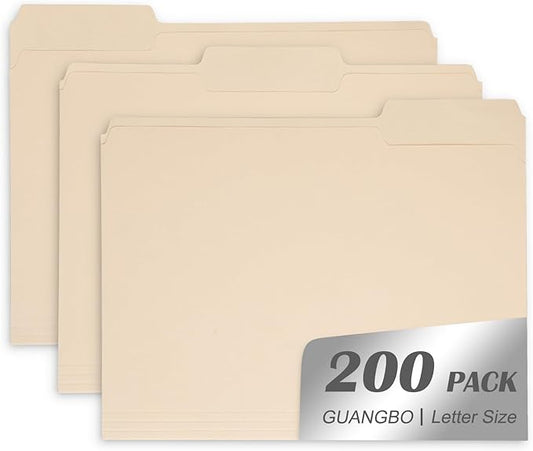 Manila File Folder, 1/3-Cut Tab, Letter Size, Manila Folders with Tab, 200 per Box