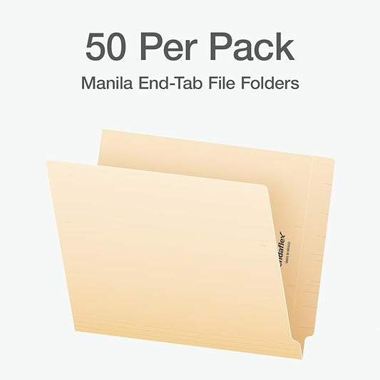 Pendaflex End Tab Fastener File Folder, Manila Folders with Two 2" Bonded Prong Fasteners, Reinforced Straight Cut Tabs, 50 Per Box (44710) (Pack of 5)