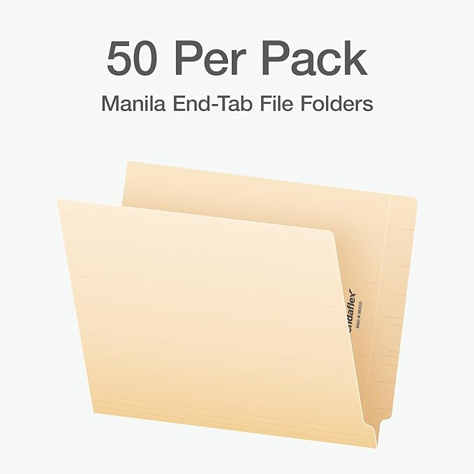 Pendaflex End Tab Fastener File Folder, Manila Folders with Two 2" Bonded Prong Fasteners, Reinforced Straight Cut Tabs, 50 Per Box (44710)