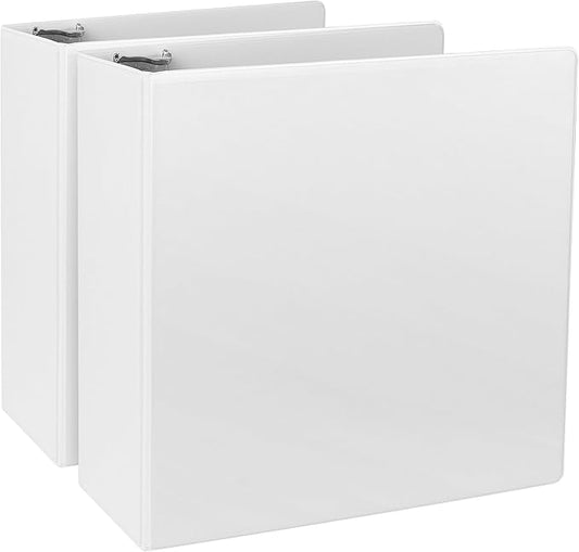 4-Inch 3 Ring Binder, Standard 4" Slant-D Ring Binder Fit Letter Size Paper, Presentation View Binders, White, 2-Pack
